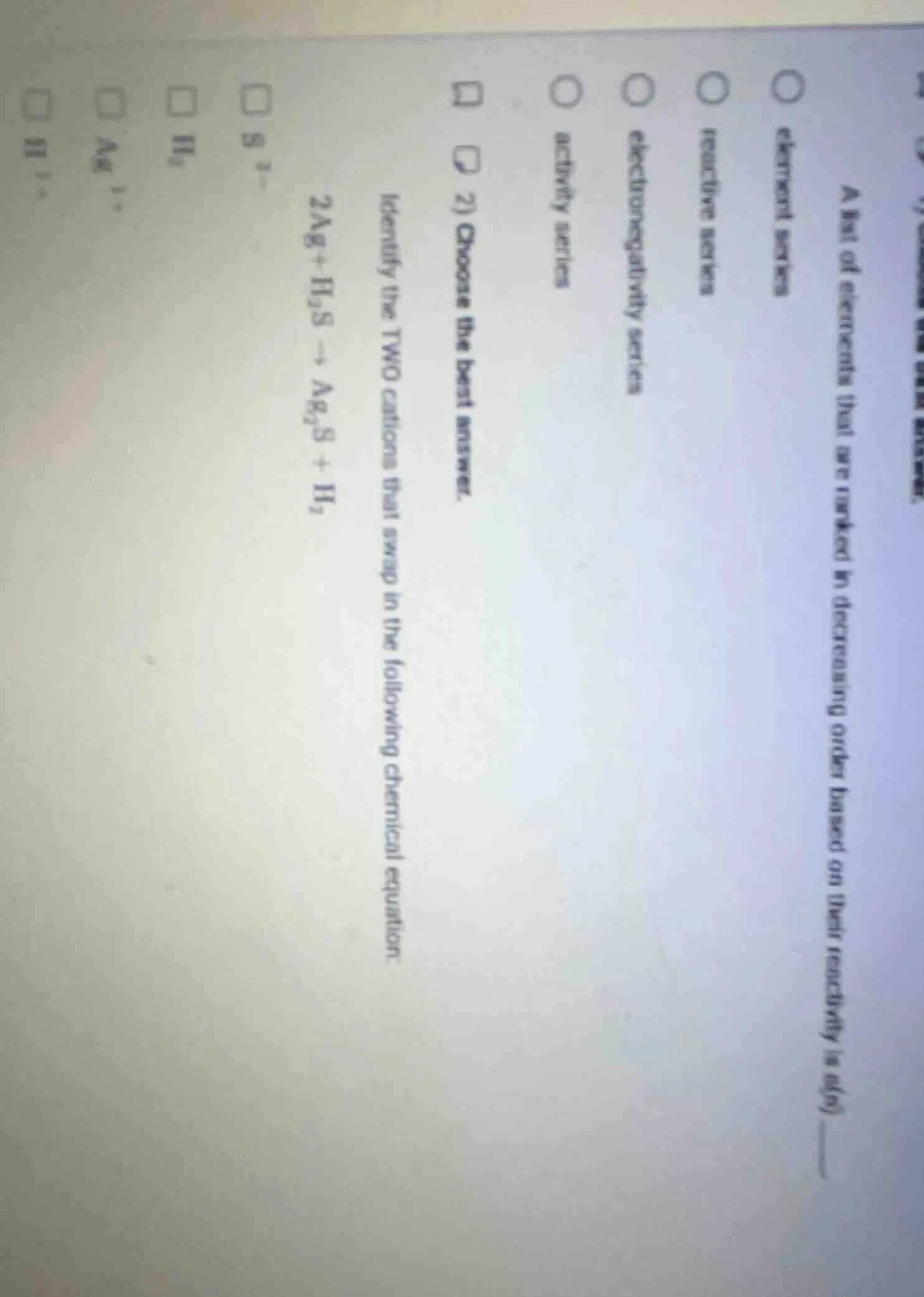 2) choose the best answer. identify the two cations that swap in the fo…