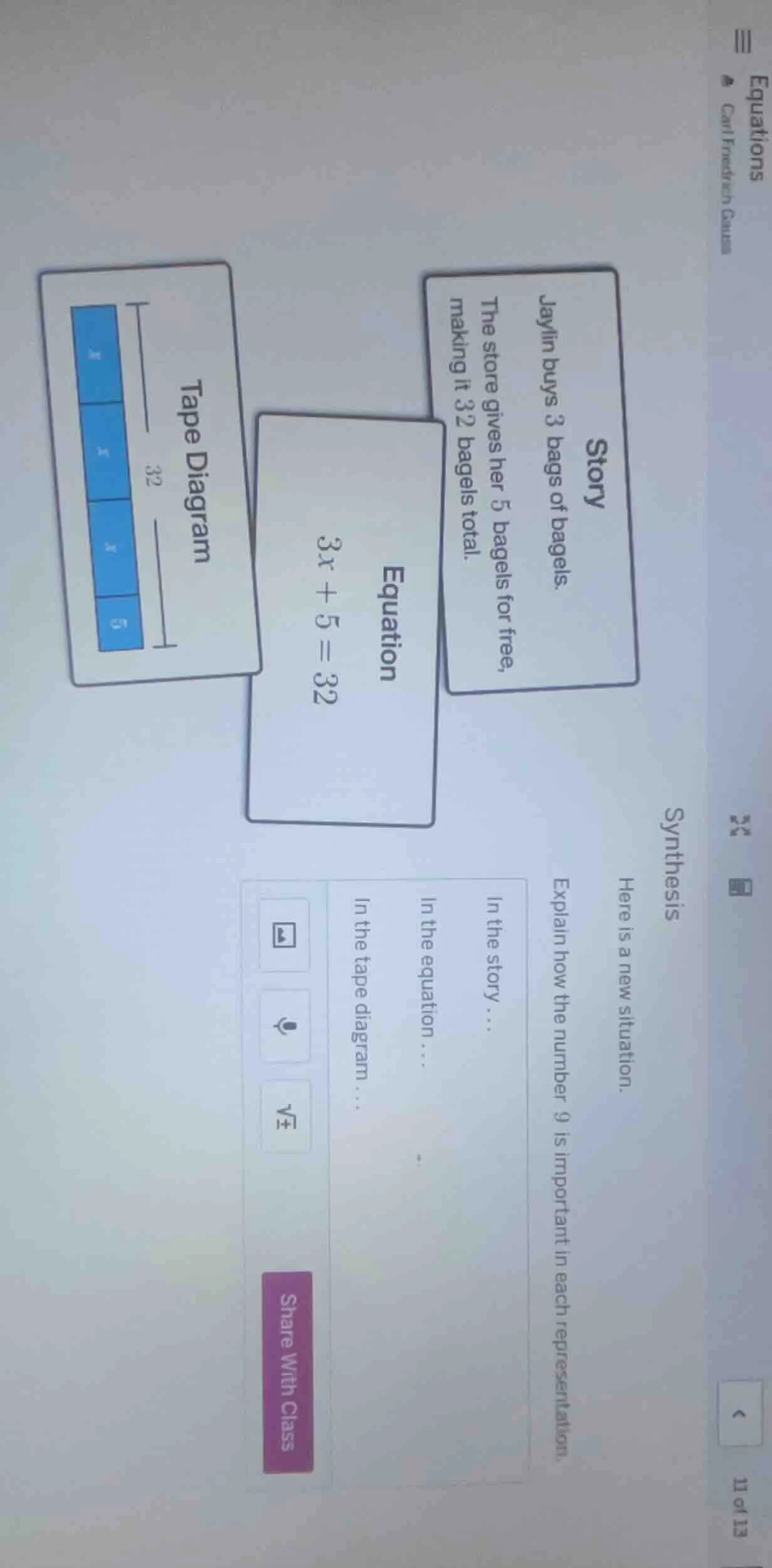 story jaylin buys 3 bags of bagels. the store gives her 5 bagels for fr…