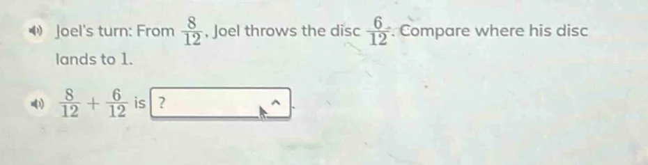 joels turn: from \\(\frac{8}{12}\\), joel throws the disc \\(\frac{6}{1…