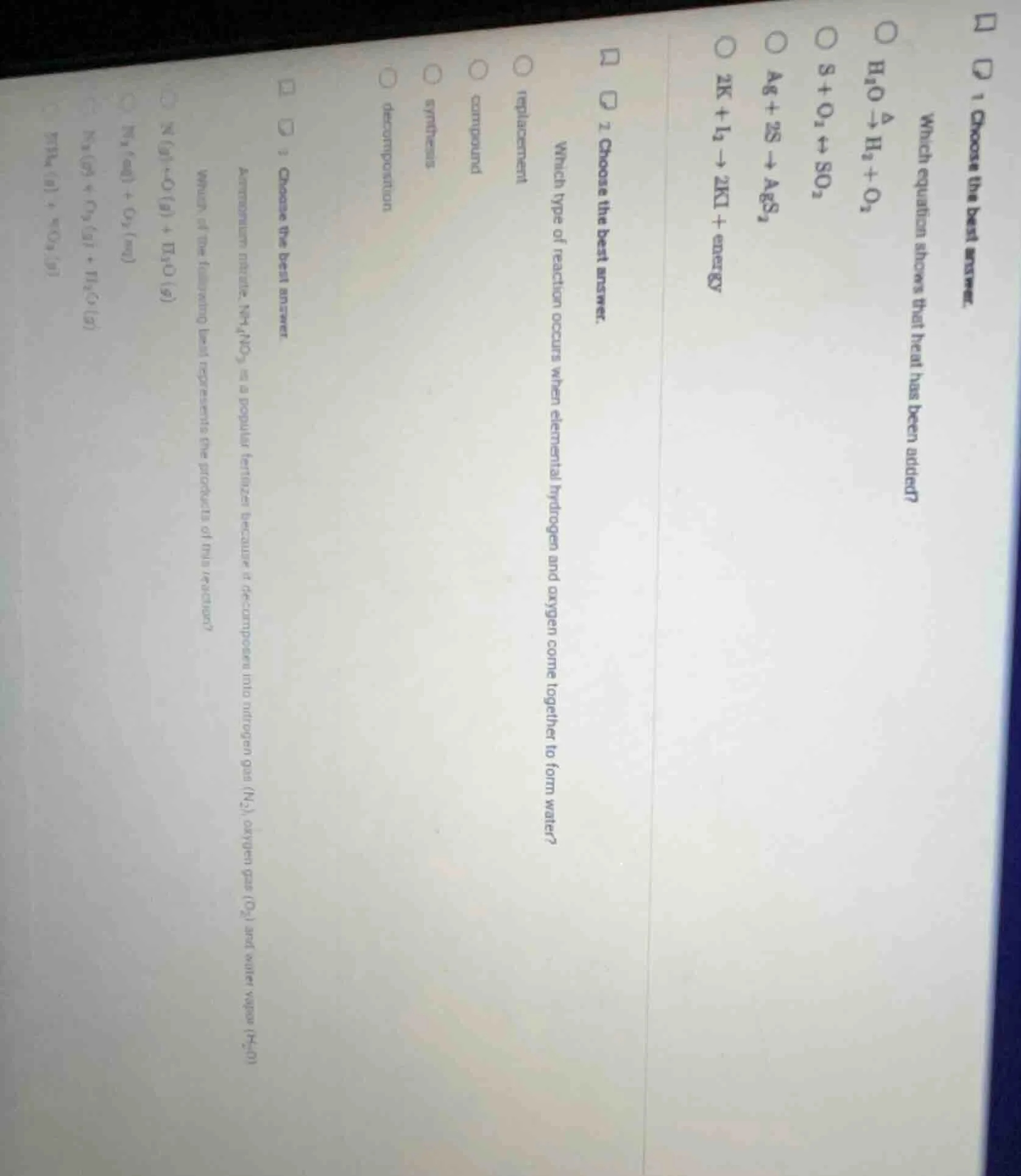 1 choose the best answer. which equation shows that heat has been added…