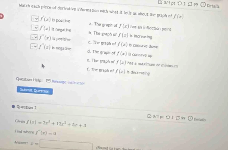 match each piece of derivative information with what it tells us about …