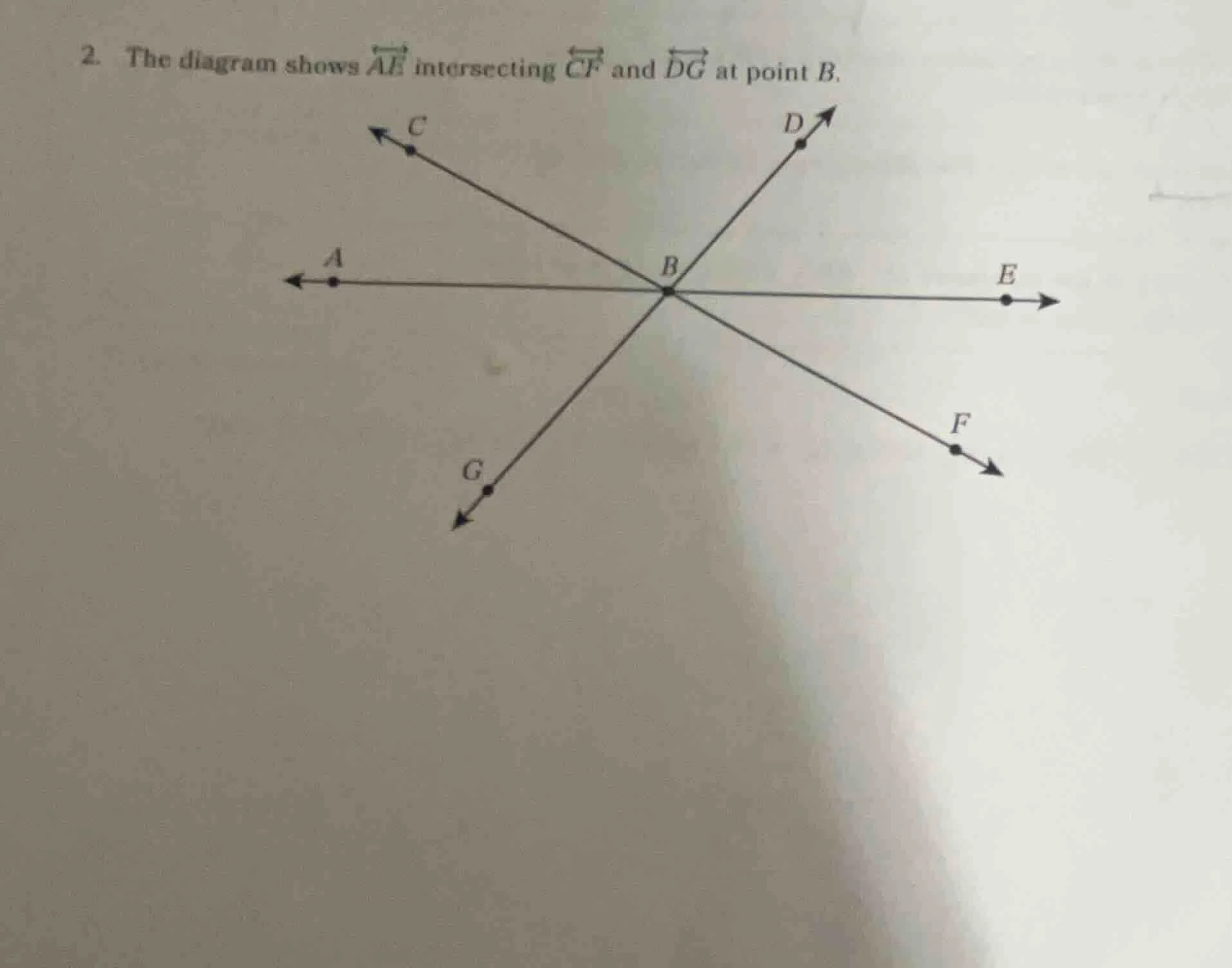 2. the diagram shows \\(\\overleftrightarrow{ae}\\) intersecting \\(\\o…