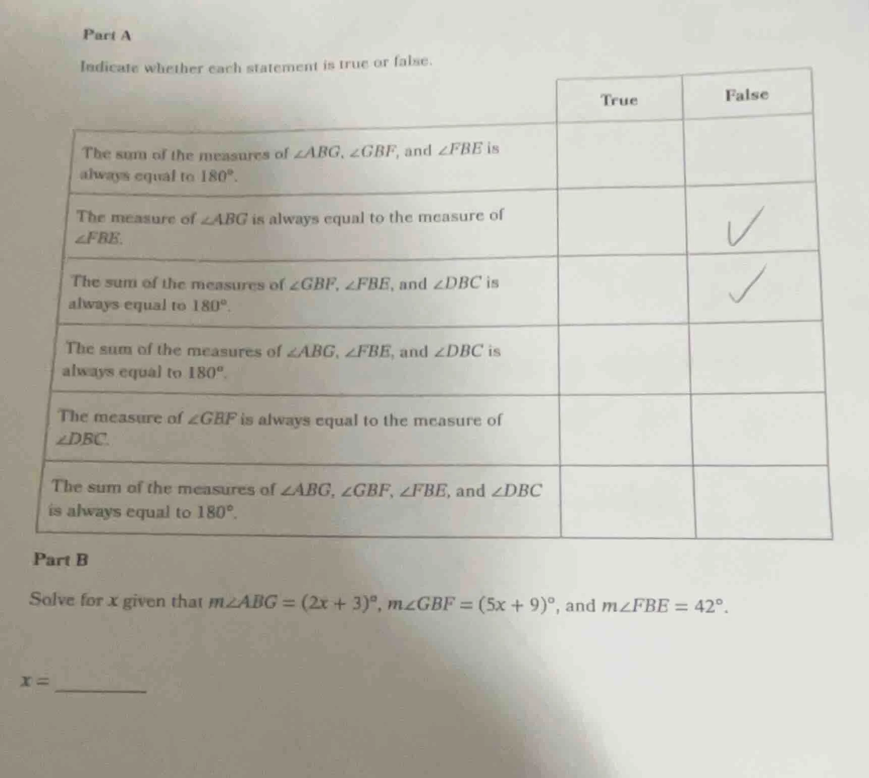 part a indicate whether each statement is true or false. | | true | fal…