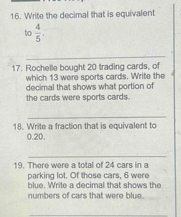 16. write the decimal that is equivalent to \\(\frac{4}{5}\\). 17. roch…