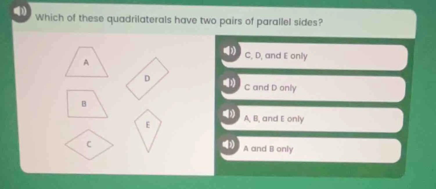 which of these quadrilaterals have two pairs of parallel sides? a (trap…