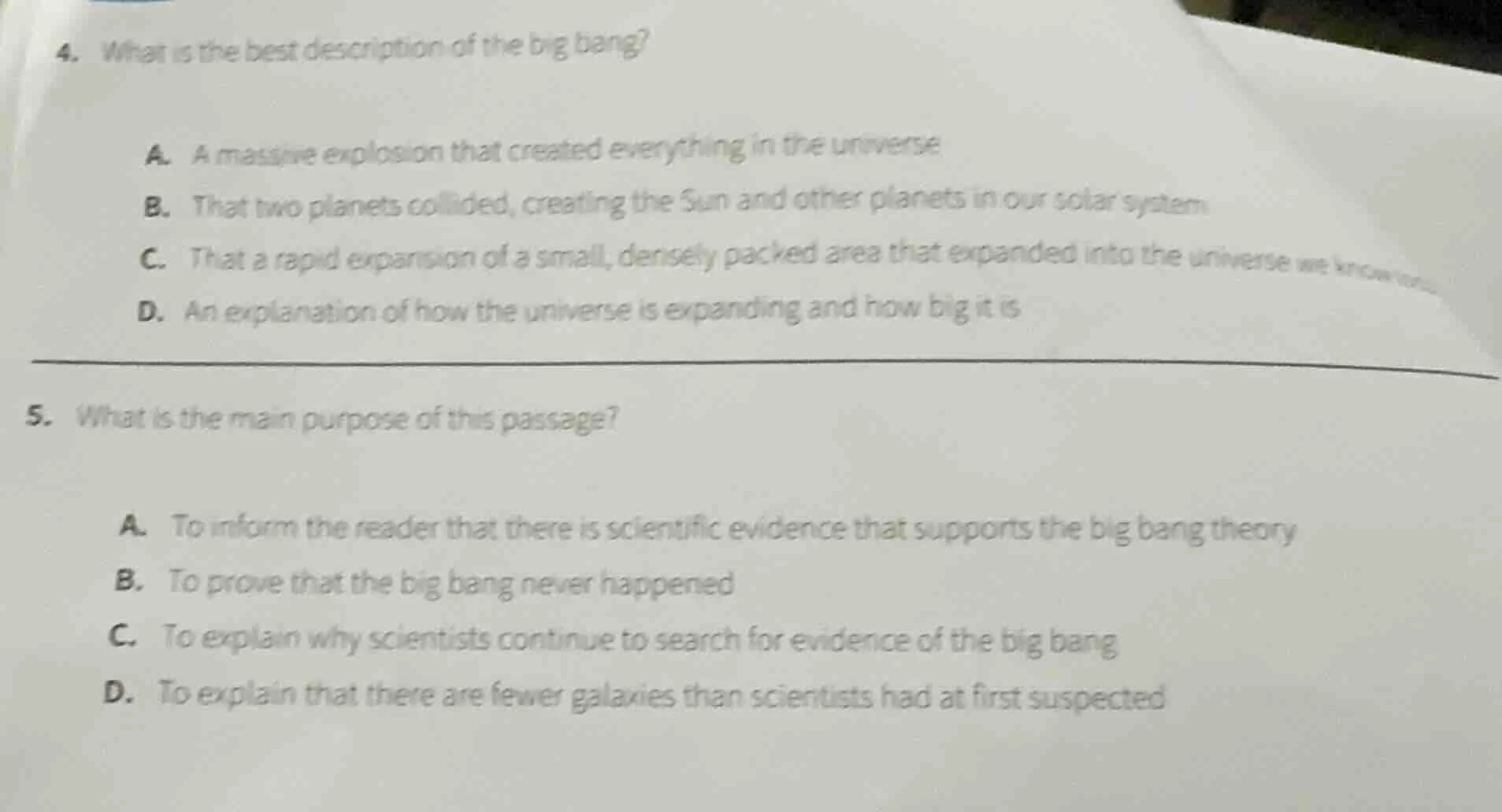 4. what is the best description of the big bang? a. a massive explosion…