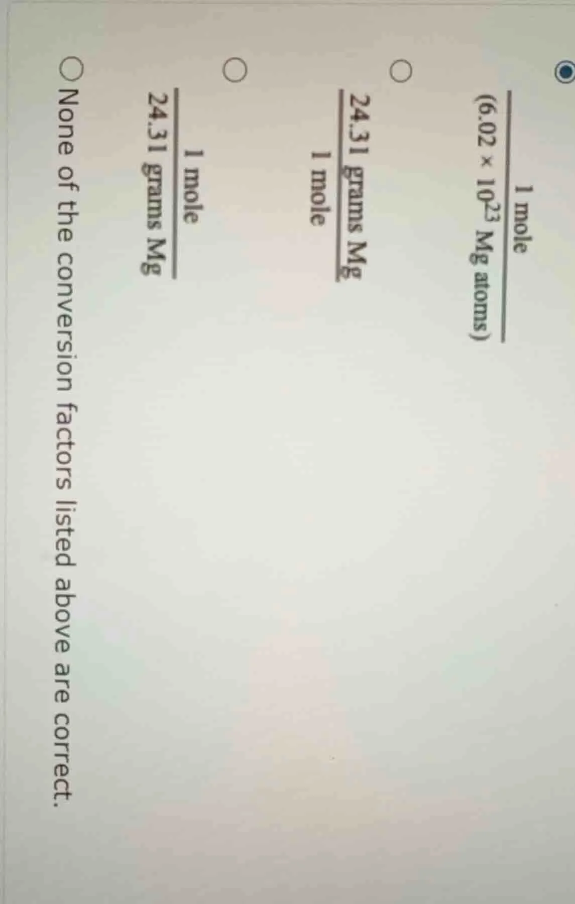 1 mole (6.02 × 10²³ mg atoms) 24.31 grams mg 1 mole 1 mole 24.31 grams …