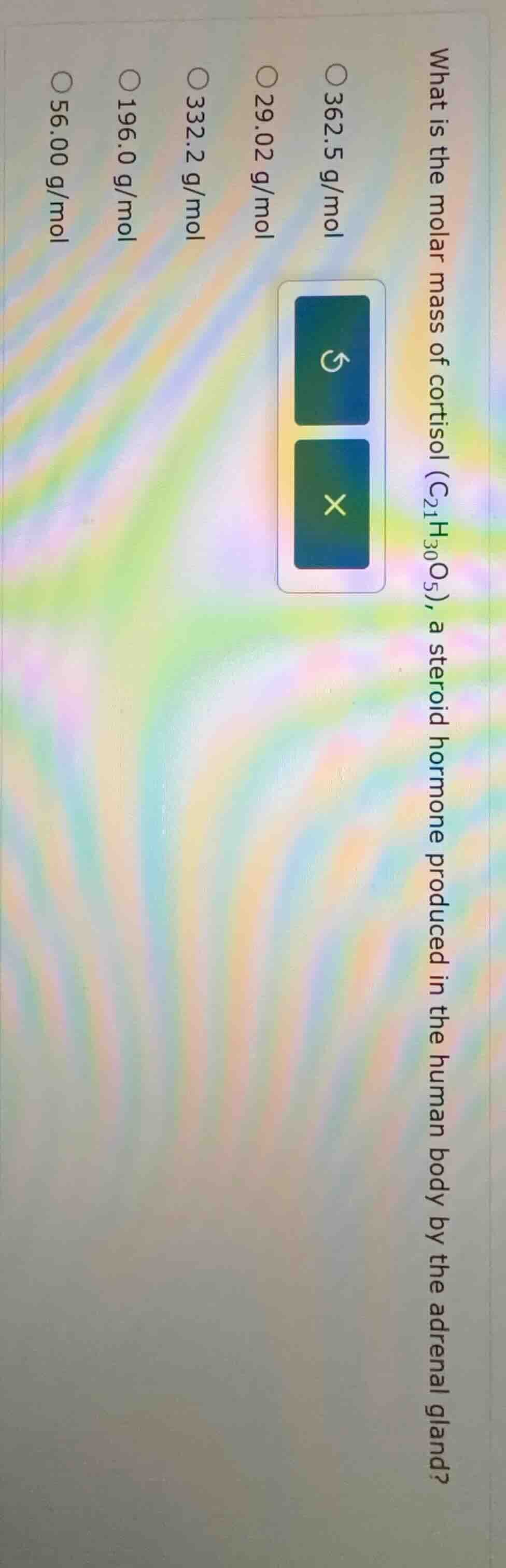 what is the molar mass of cortisol (c₂₁h₃₀o₅), a steroid hormone produc…