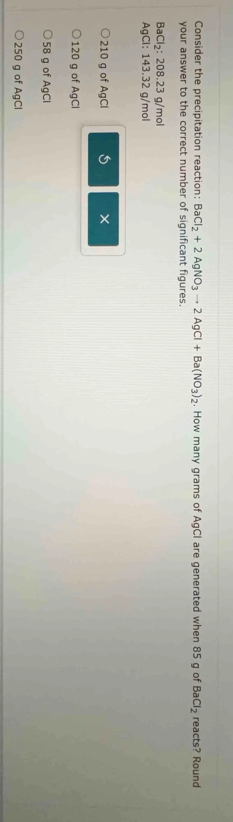 consider the precipitation reaction: bacl₂ + 2 agno₃ → 2 agcl + ba(no₃)…