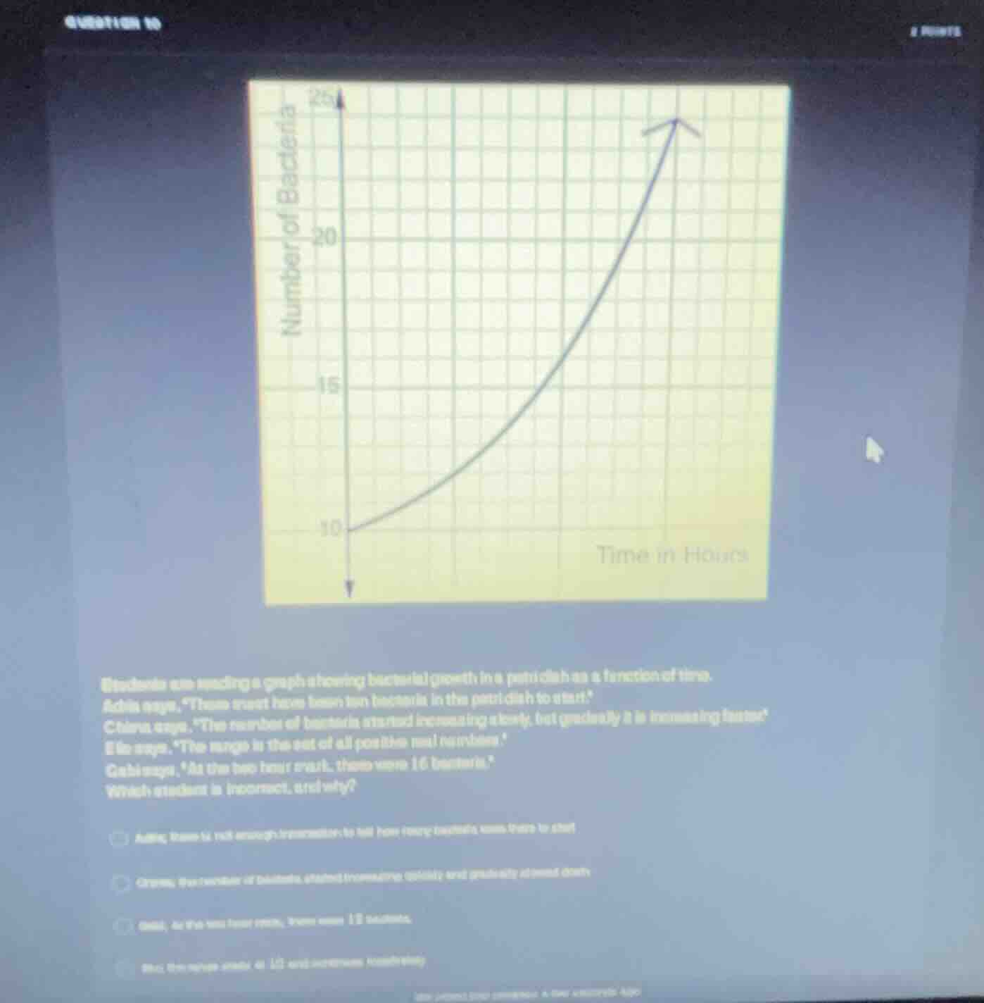 students are reading a graph showing bacterial growth in a petri dish a…