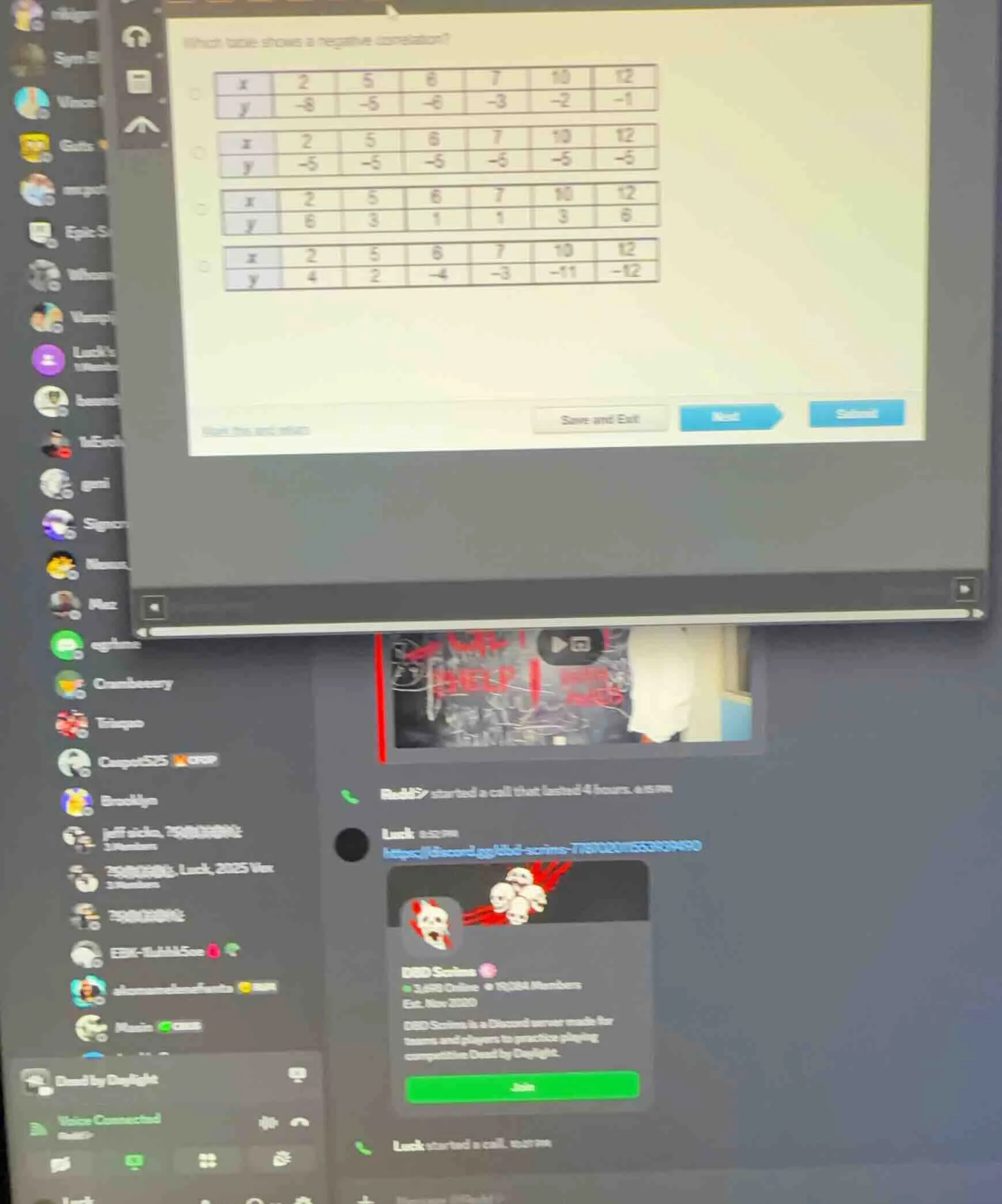 which table shows a negative correlation? (the tables are presented wit…