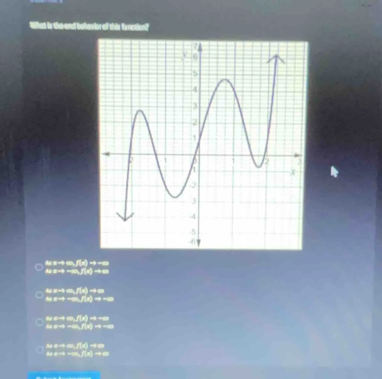 what is the end behavior of this function? options: as ( x \to infty ),…