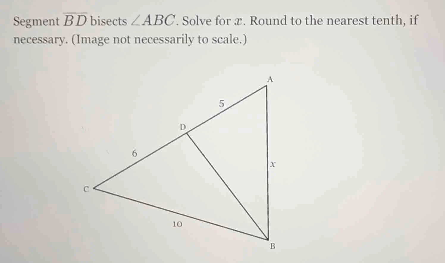 segment \\(\\overline{bd}\\) bisects \\(\\angle abc\\). solve for \\(x\…