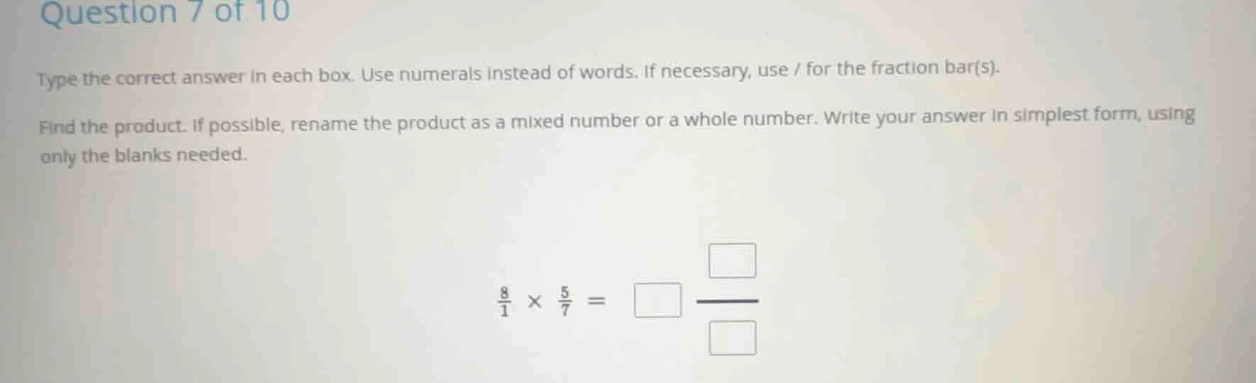 question 7 of 10 type the correct answer in each box. use numerals inst…