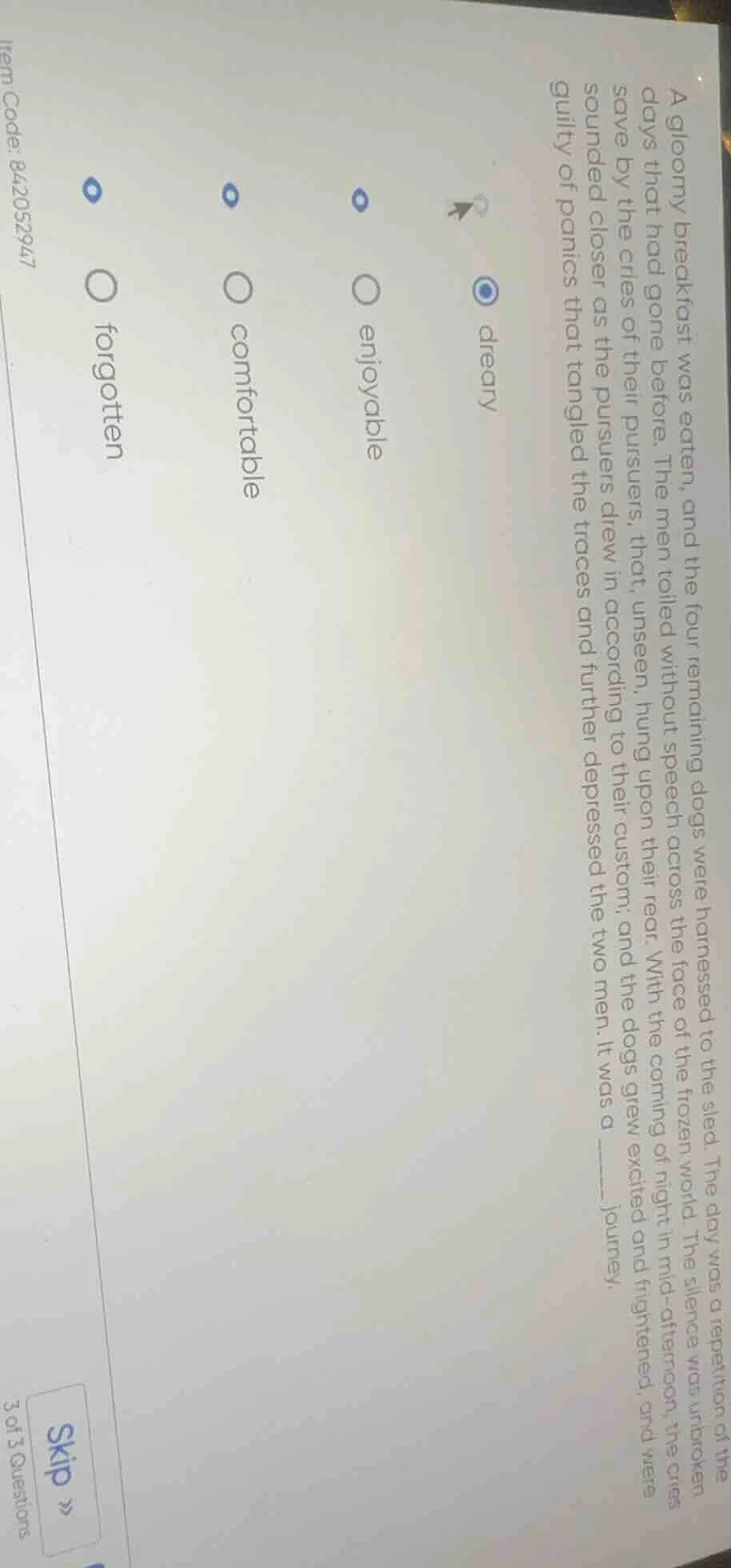 a gloomy breakfast was eaten, and the four remaining dogs were harnesse…