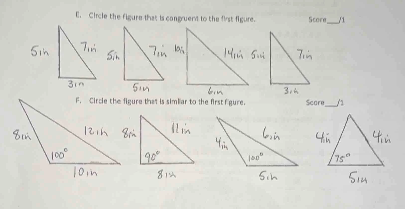 e. circle the figure that is congruent to the first figure. score /1 5i…