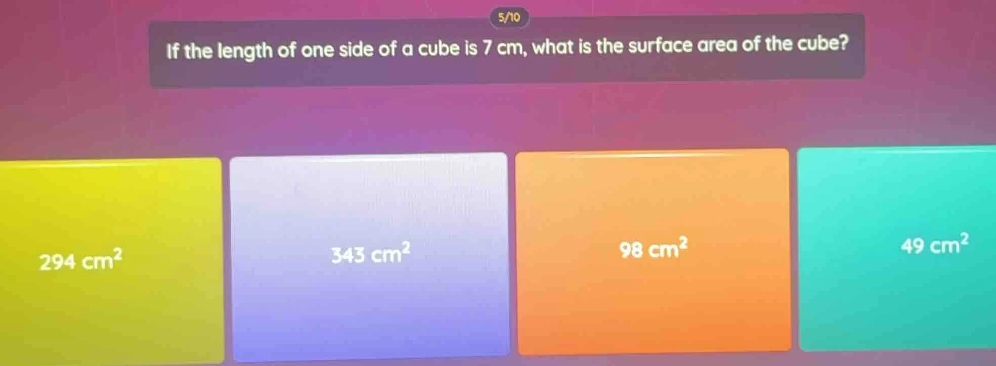 if the length of one side of a cube is 7 cm, what is the surface area o…