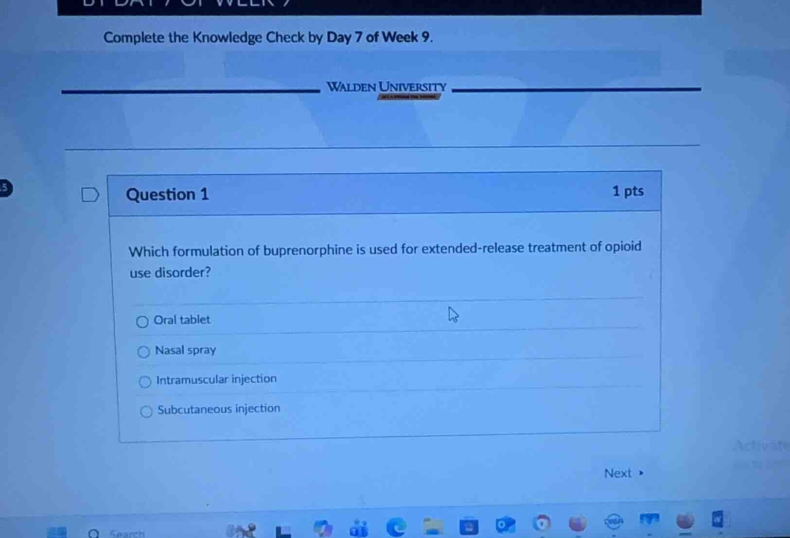complete the knowledge check by day 7 of week 9. walden university ques…