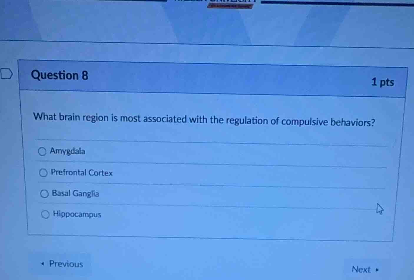 question 8 1 pts what brain region is most associated with the regulati…