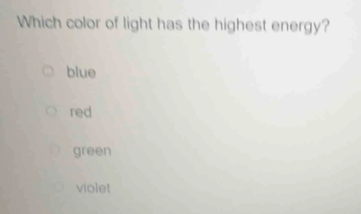 which color of light has the highest energy? blue red green violet