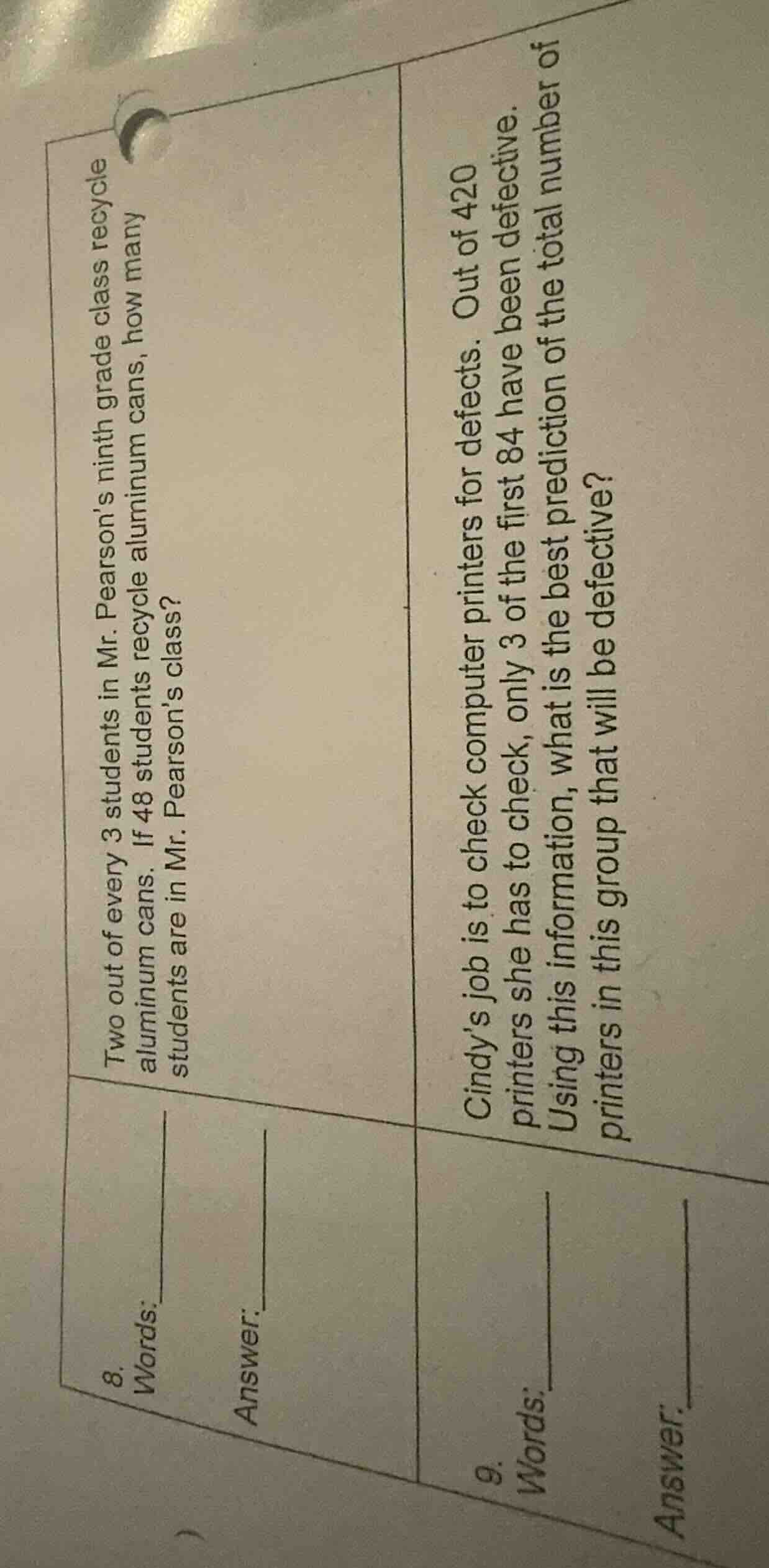 8. two out of every 3 students in mr. pearson’s ninth grade class recyc…
