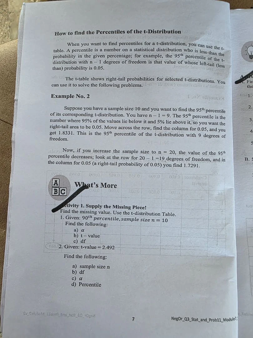 how to find the percentiles of the t-distribution when you want to find…