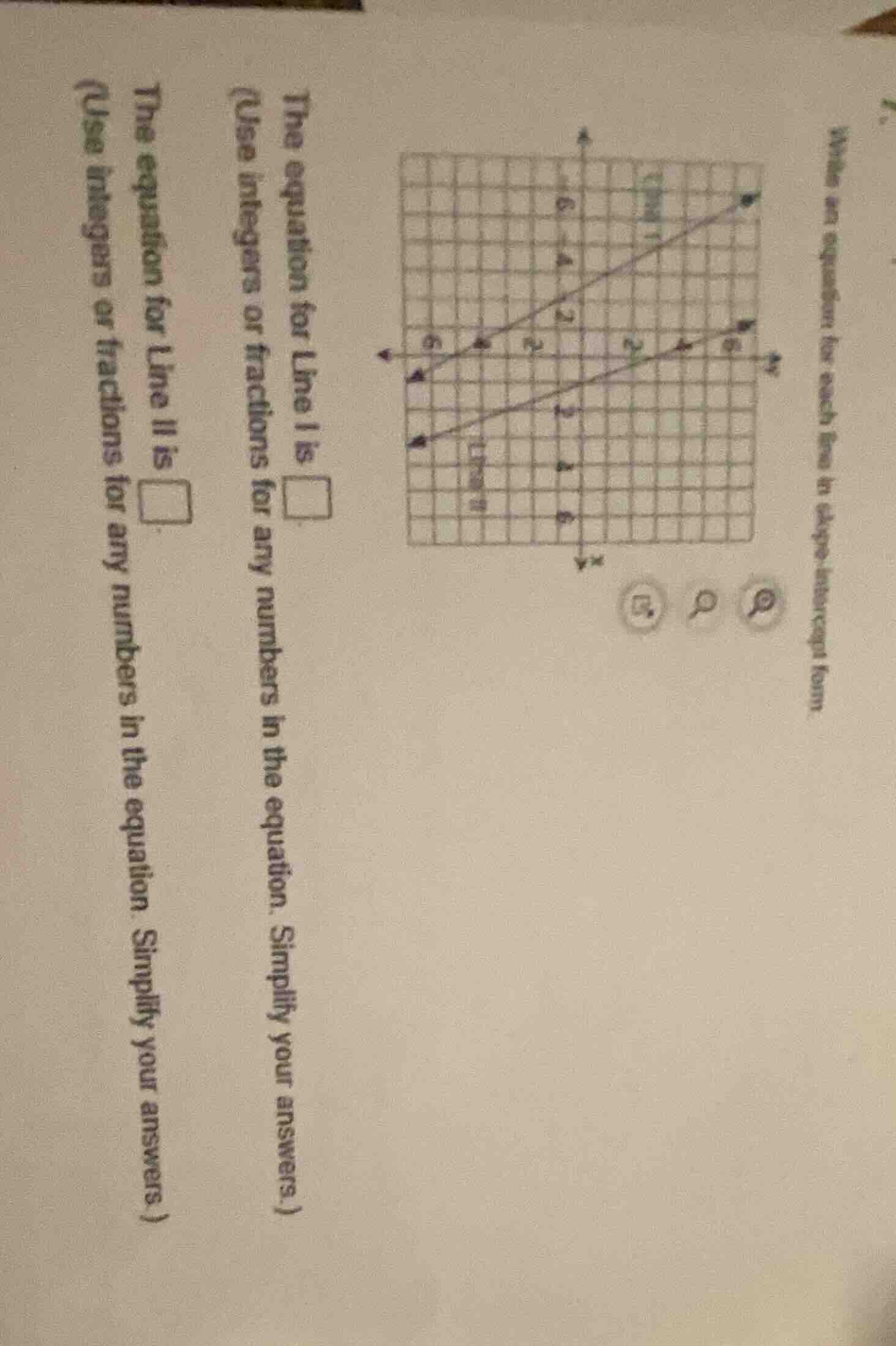 write an equation for each line in slope - intercept form. the equation…