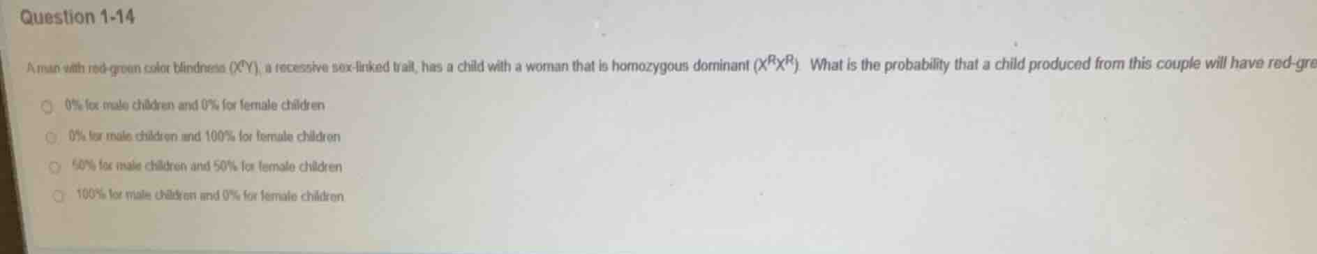 question 1-14 a man with red - green color blindness ((x^{r}y)), a rece…