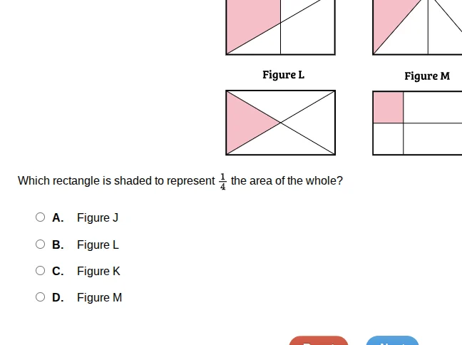 figure l figure m which rectangle is shaded to represent \\(\\frac{1}{4…