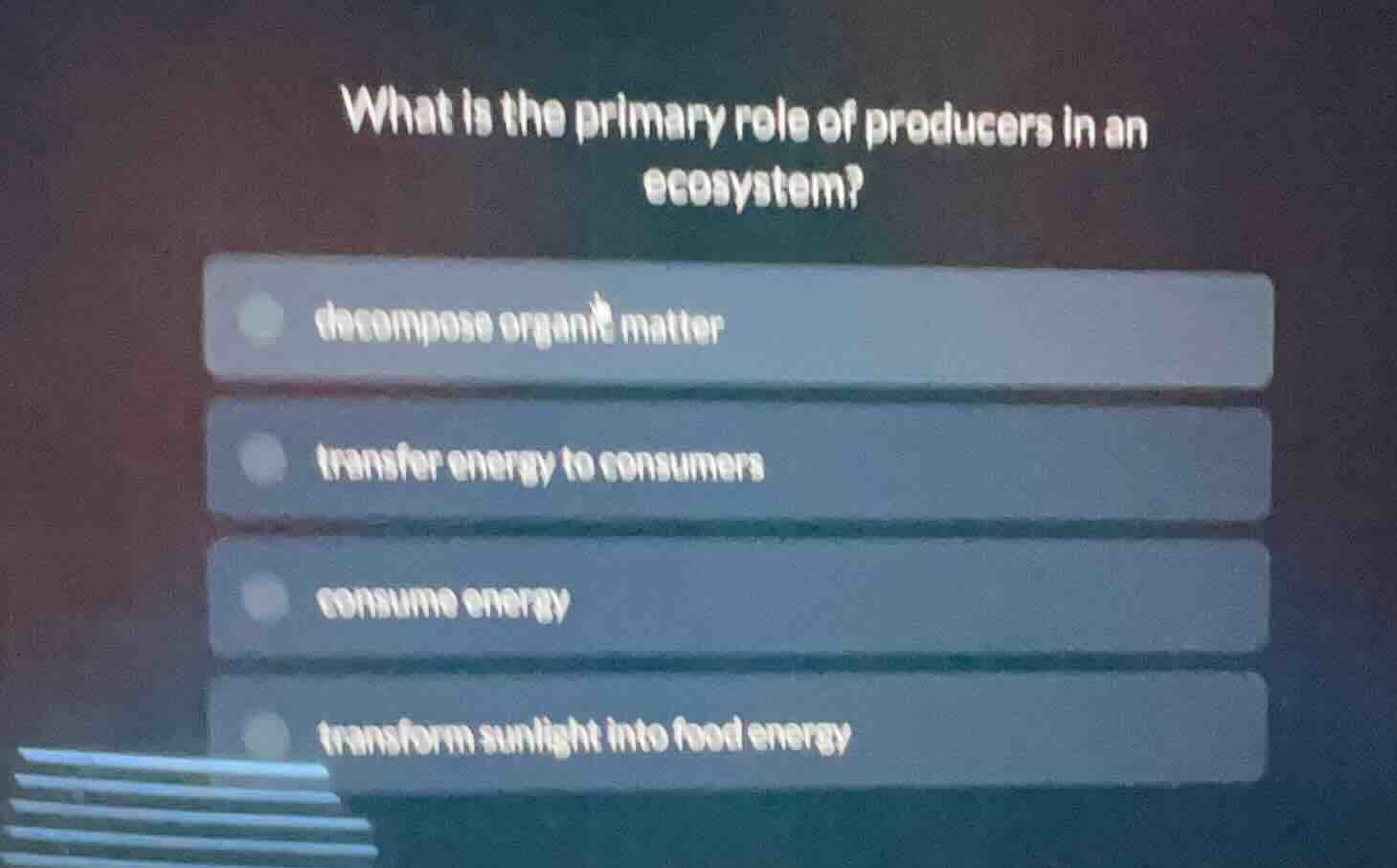 what is the primary role of producers in an ecosystem? decompose organi…