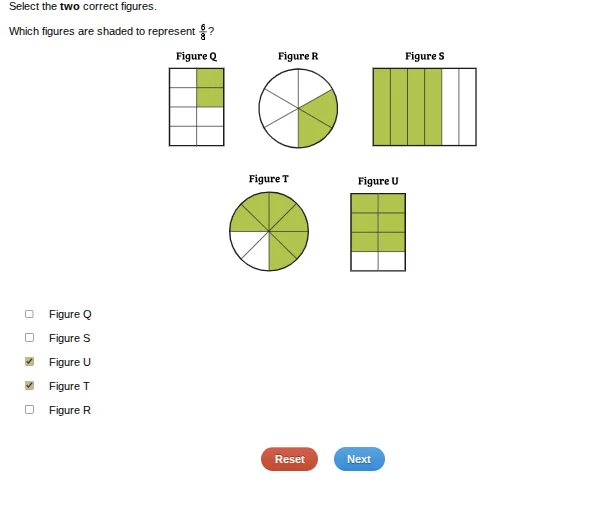 select the two correct figures. which figures are shaded to represent $…