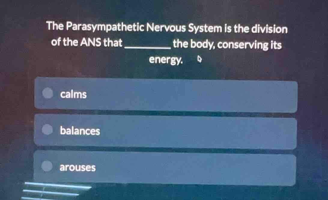 the parasympathetic nervous system is the division of the ans that ____…