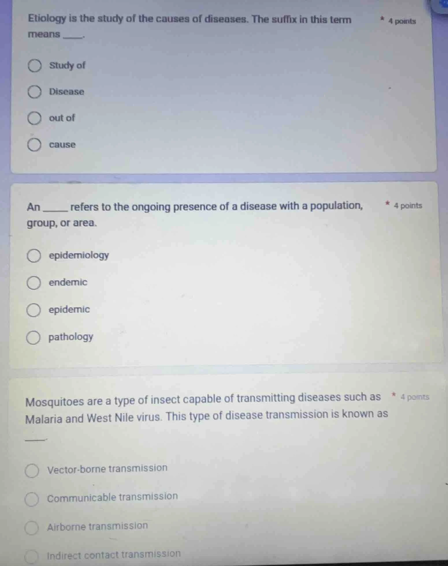etiology is the study of the causes of diseases. the suffix in this ter…