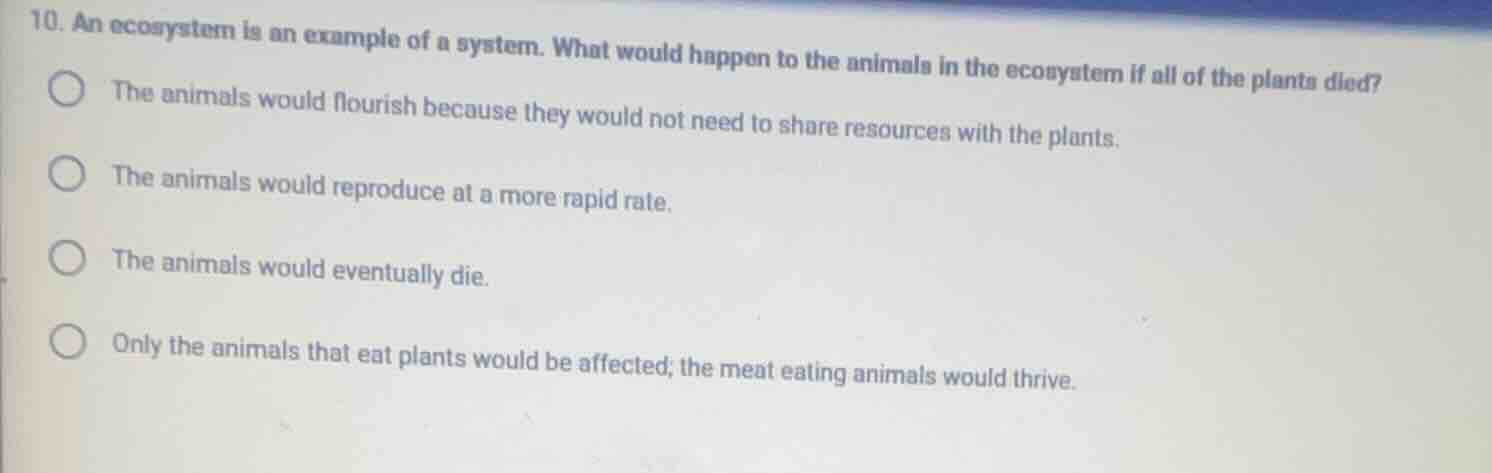 10. an ecosystem is an example of a system. what would happen to the an…