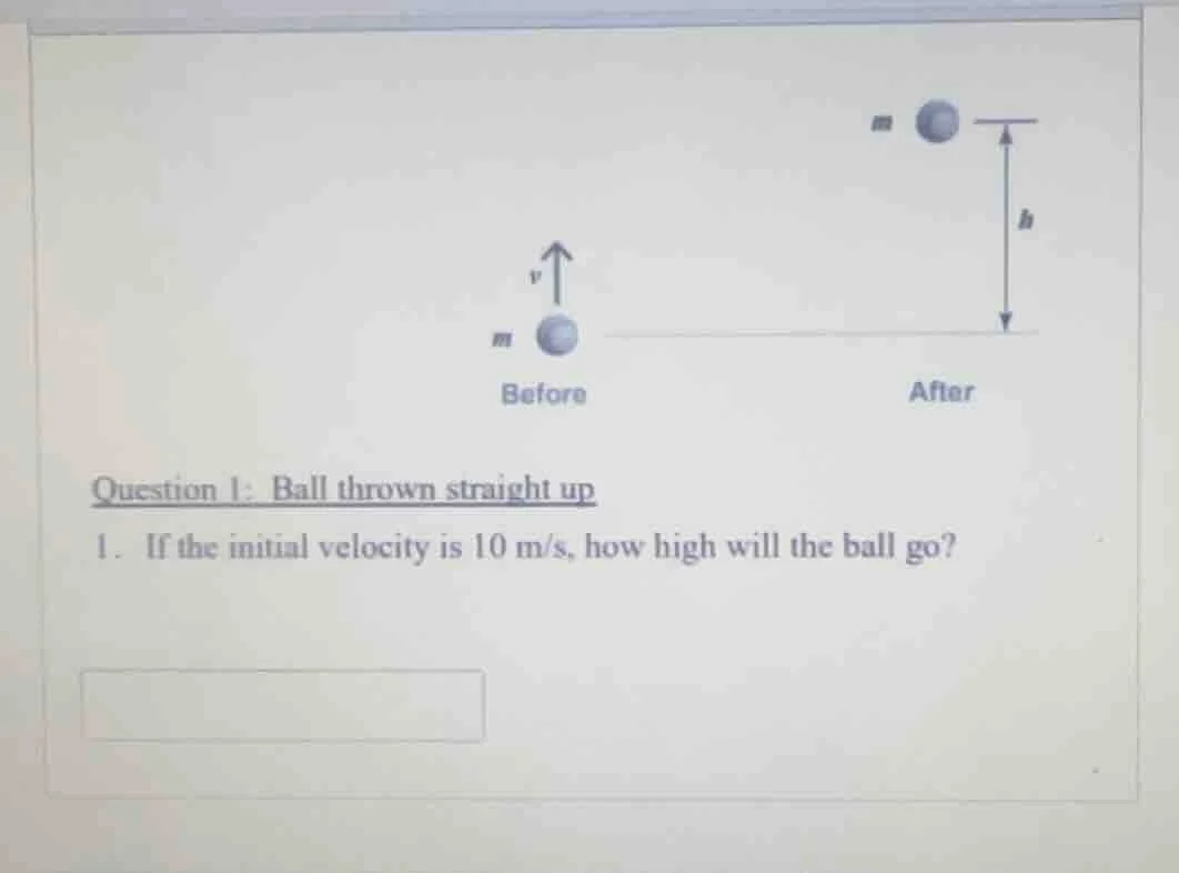 question 1: ball thrown straight up 1. if the initial velocity is 10 m/…