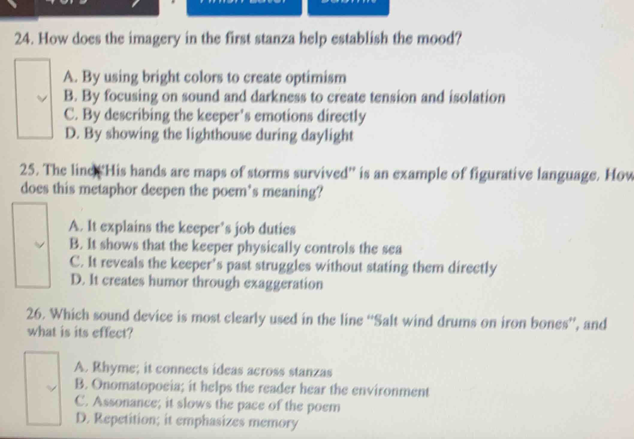 24. how does the imagery in the first stanza help establish the mood? a…