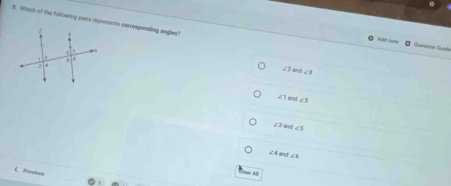 8. which of the following pairs represents corresponding angles? option…