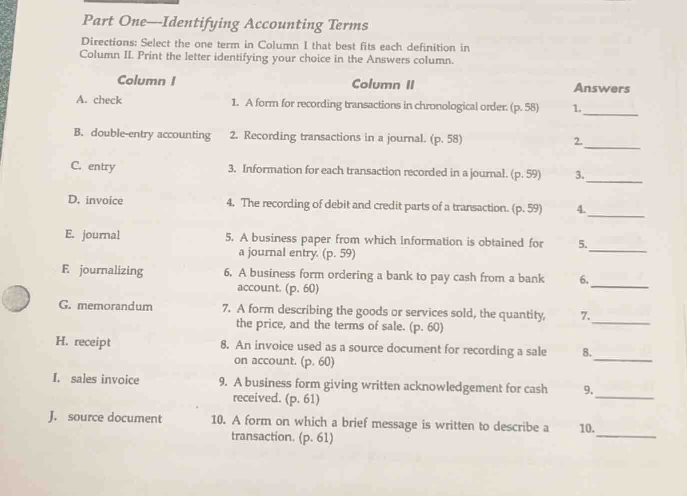 part one—identifying accounting terms directions: select the one term i…