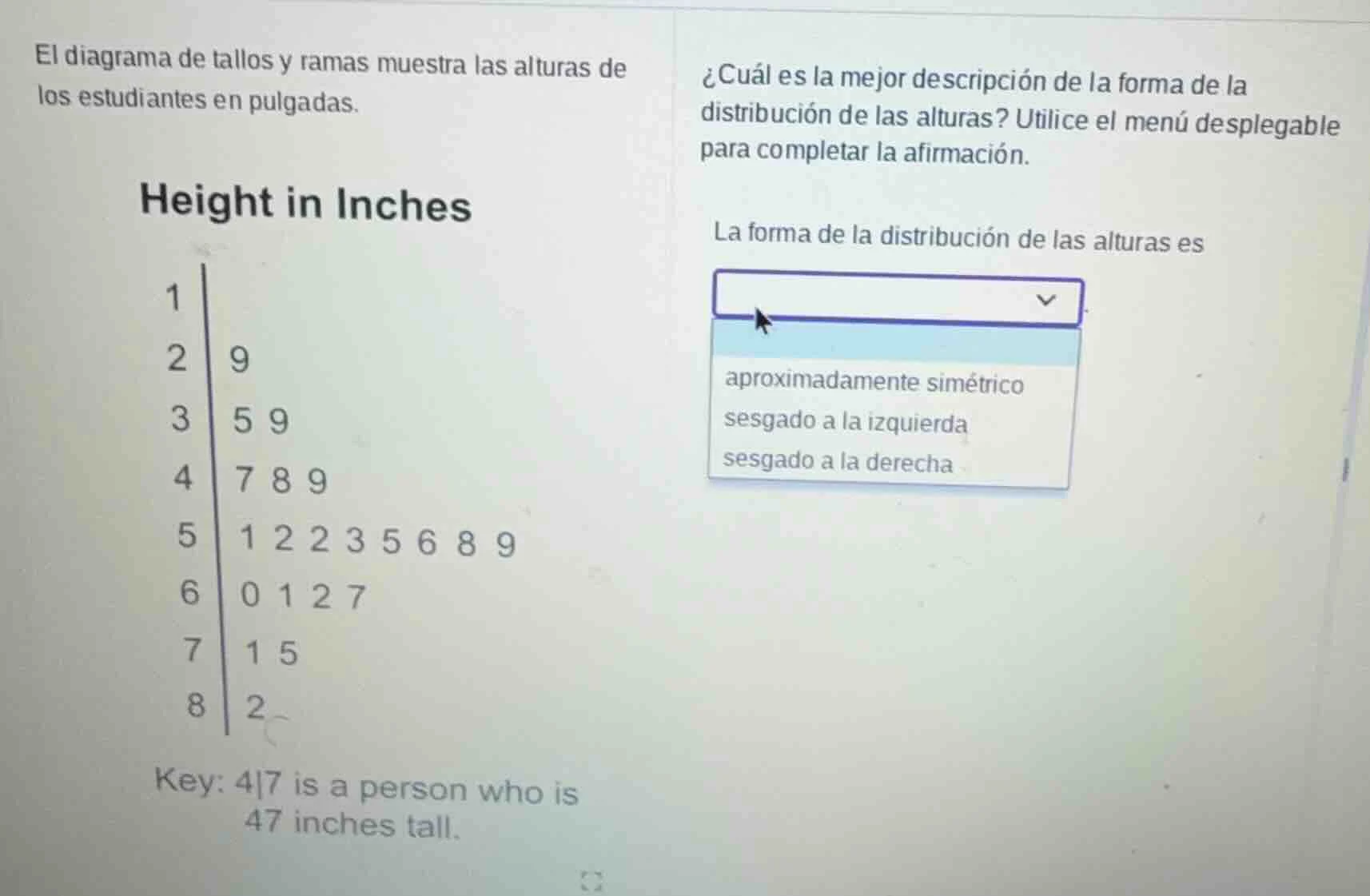 el diagrama de tallos y ramas muestra las alturas de los estudiantes en…
