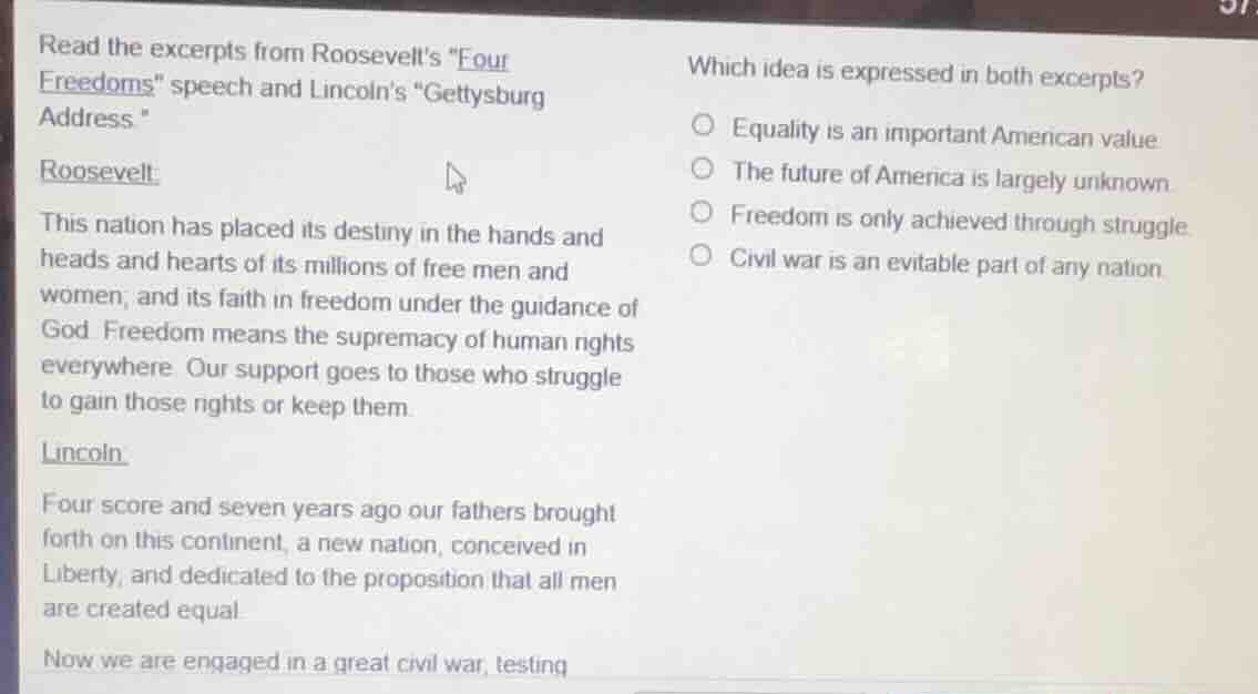 read the excerpts from roosevelts \four freedoms\ speech and lincolns \…