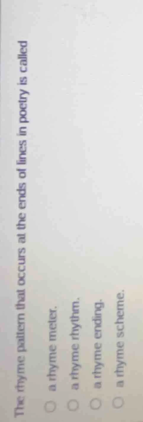 the rhyme pattern that occurs at the ends of lines in poetry is called …