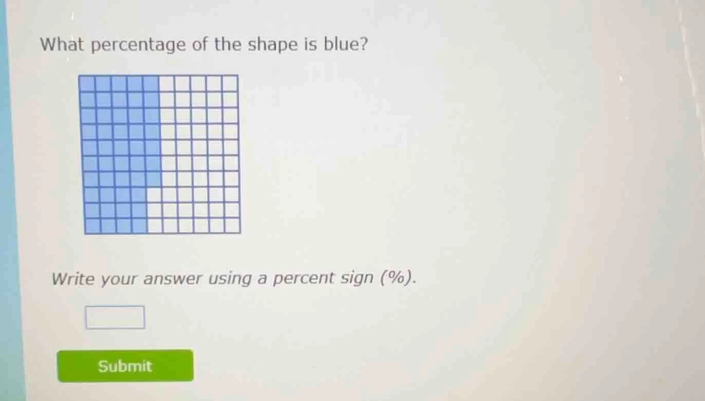 what percentage of the shape is blue? write your answer using a percent…