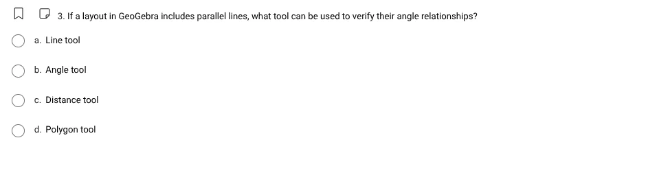 3. if a layout in geogebra includes parallel lines, what tool can be us…