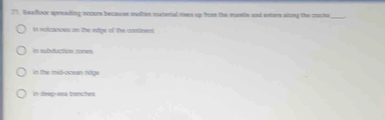 71. seafloor spreading occurs because molten material rises up from the…