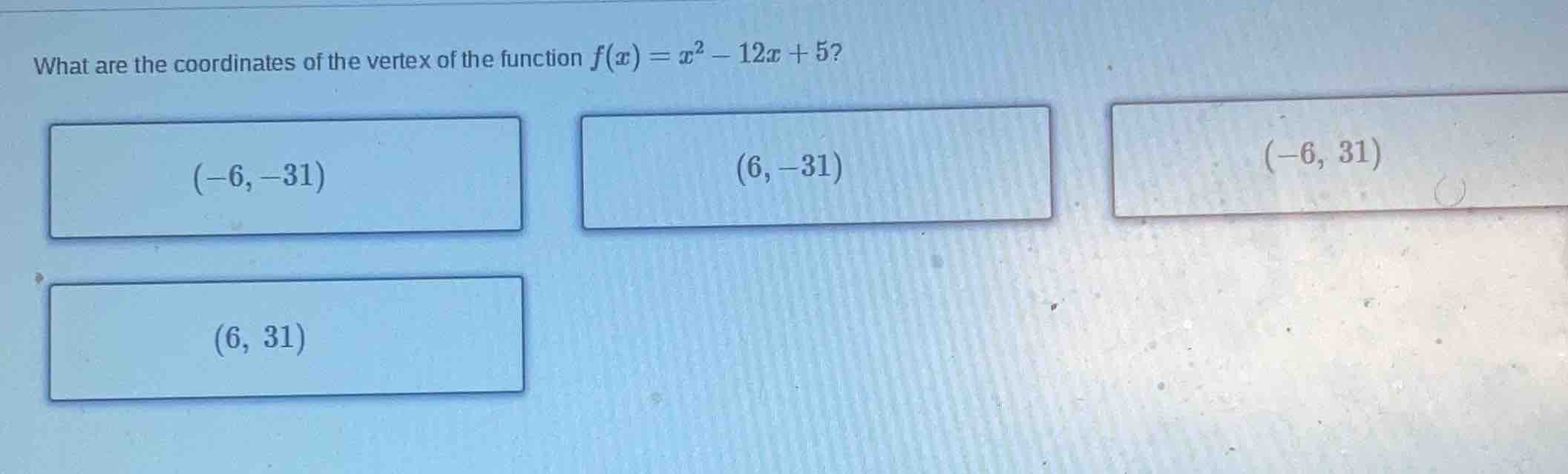 what are the coordinates of the vertex of the function $f(x)=x^2 - 12x …