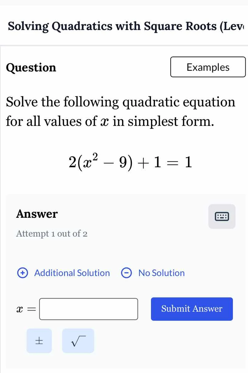 solving quadratics with square roots (lev question examples solve the f…