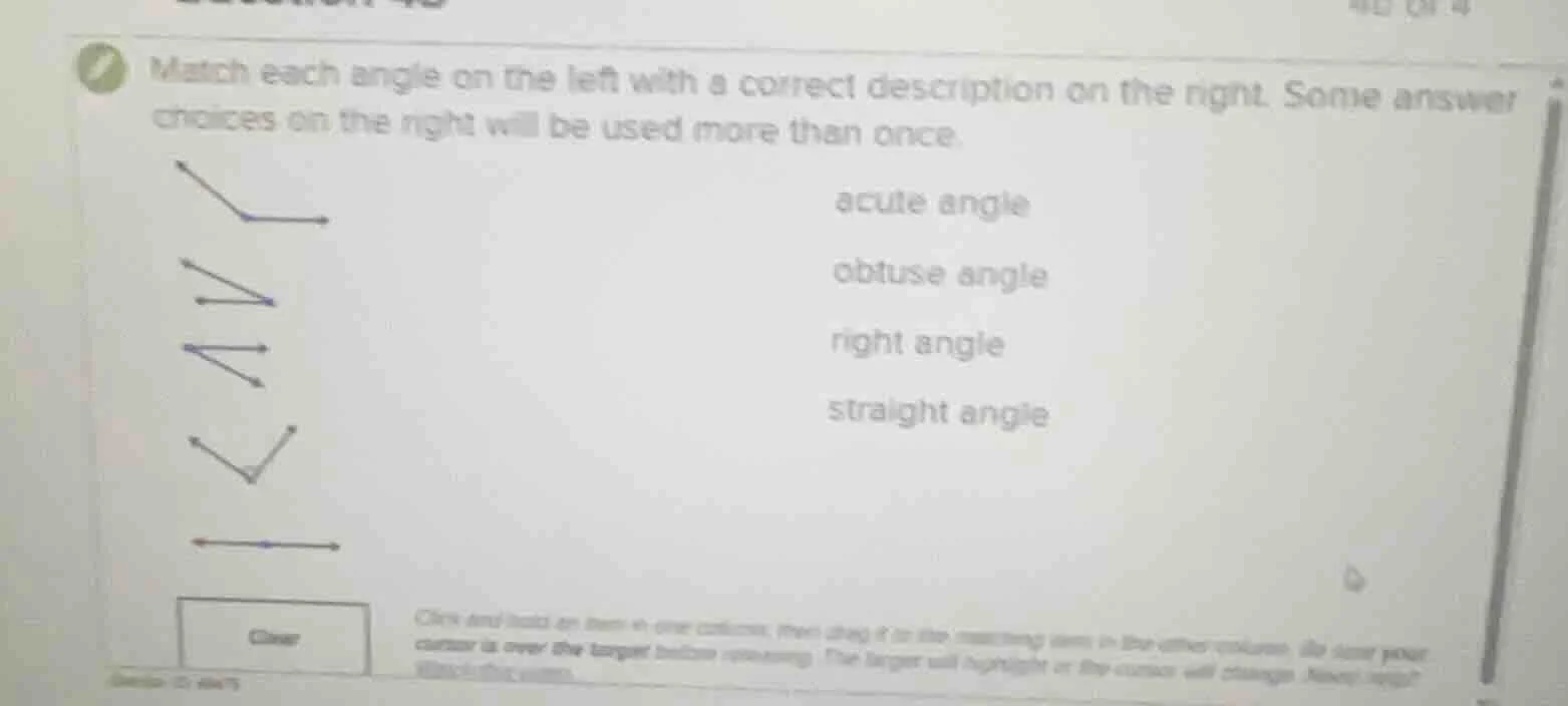 match each angle on the left with a correct description on the right. s…