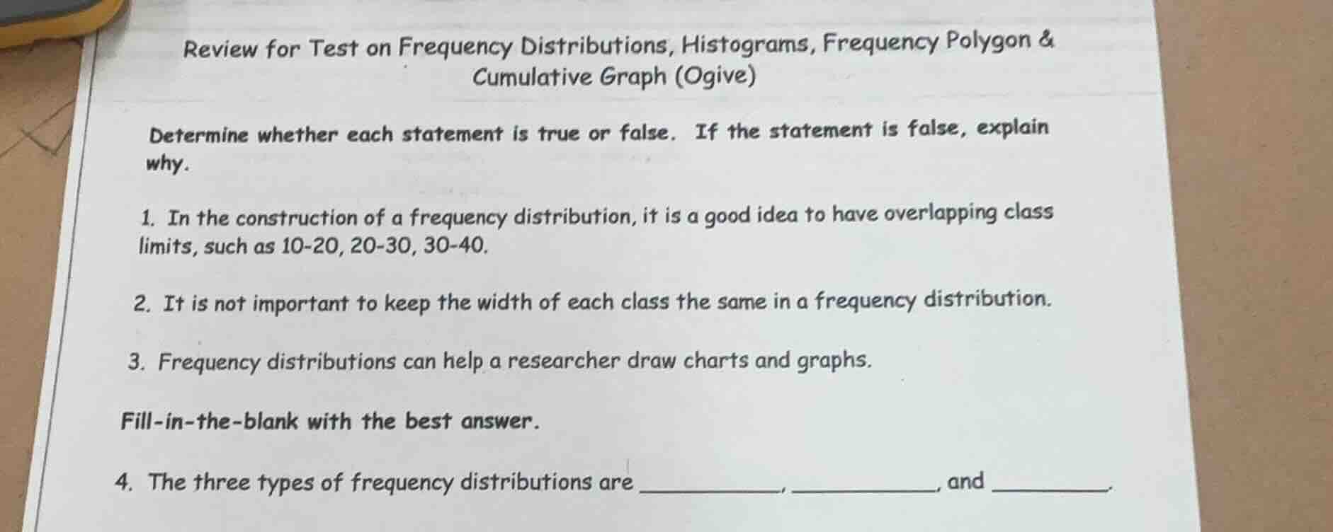 review for test on frequency distributions, histograms, frequency polyg…