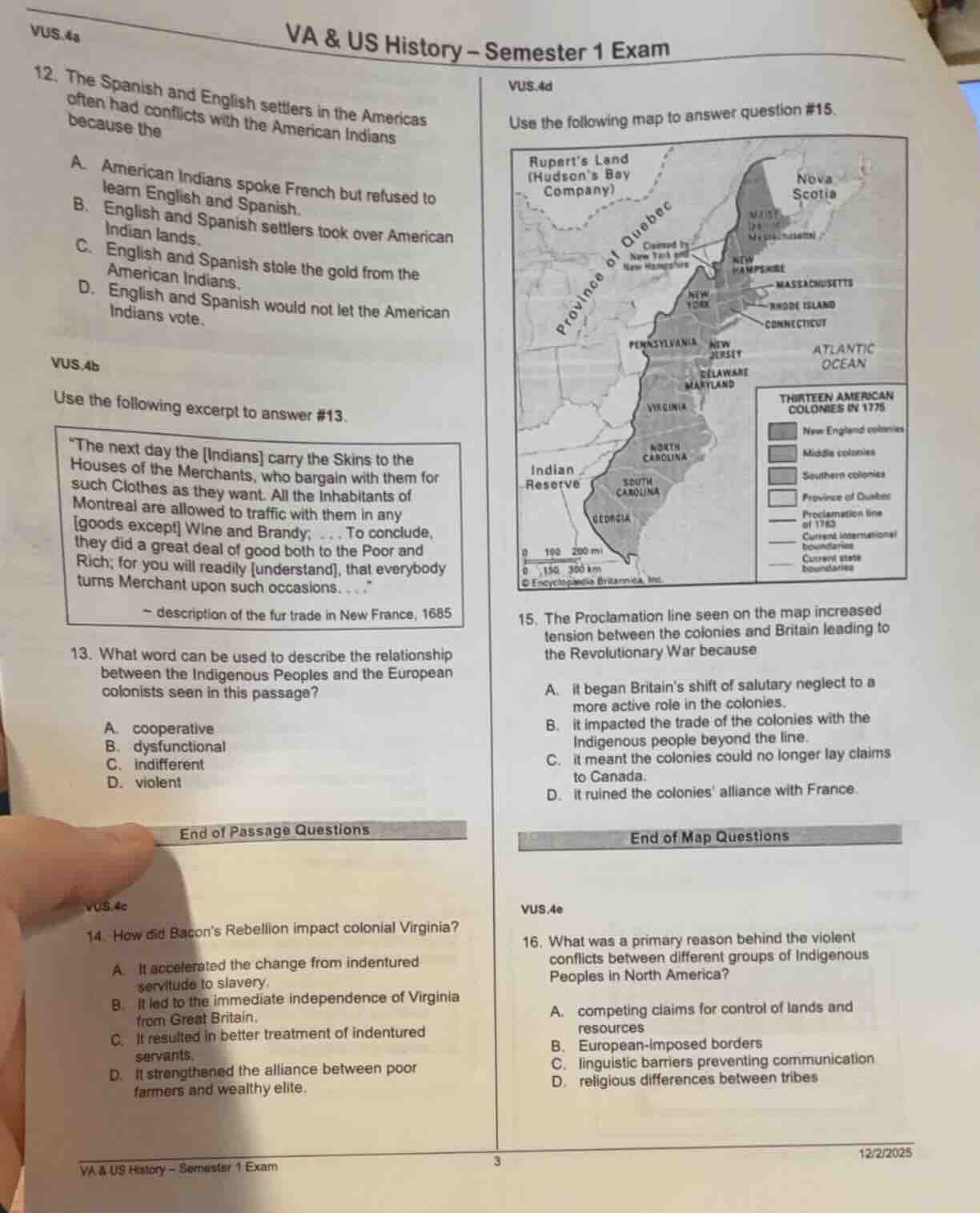 vus.4a 12. the spanish and english settlers in the americas often had c…