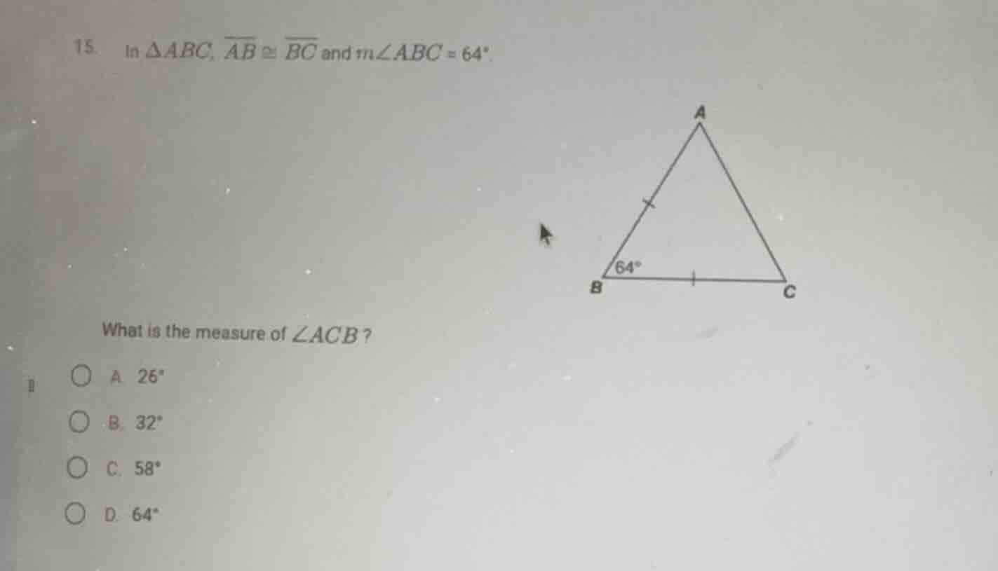 15. in $\\triangle abc$, $\\overline{ab} \\cong \\overline{bc}$ and $m\…